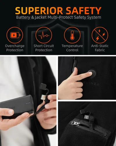 Vista 4 de HEWINZE - Chaqueta térmica para niños, chaqueta de forro polar para niños, chaqueta de calefacción eléctrica con batería de 5 V.