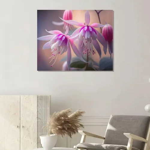 Vista 7 de Póster decorativo de pared, divertido lienzo enmarcado con flores rosas fucsias, pintura artística para baño, habitación de niños, regalos