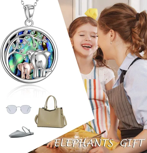 Vista 6 de POPLYKE Collar de elefante para el día de la madre, regalo para mamá de hija de plata de ley para madre e hija, joyería para mujeres, hija y niñas
