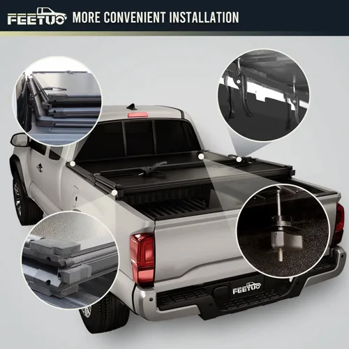 Vista 7 de FRP Cubierta rígida de tres pliegues para cama de camioneta para 2015-2025 Chevy Colorado/GMC Canyon, cama de 6.2 pies (74")