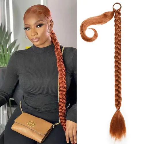 Vista 15 de Extensiones de cola de caballo trenzada de 20 pulgadas de largo para mujer, extensiones de cabello lacio envolvente con banda para el cabello, cola