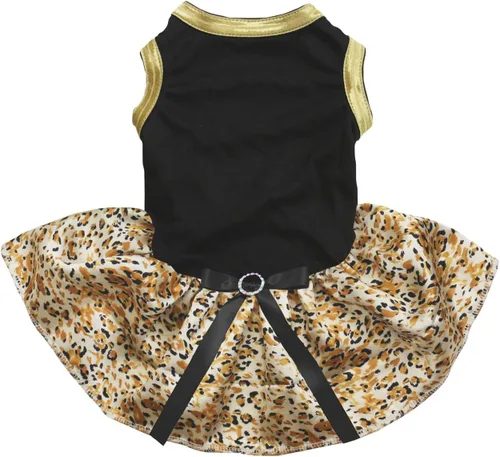 Vista 10 de Petitebella Vestido para perro cachorro con tema de leopardo liso (leopardo negro/beige, talla XS)