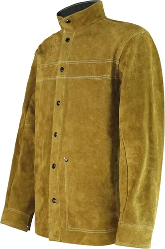 Vista 3 de ANTAITHER Chaqueta de soldadura de cuero prémium para hombres y mujeres, la máxima protección contra el calor y las llamas y garantiza la seguridad