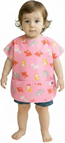 Vista 30 de Plie Short Sleeve Waterproof Bib for Toddlers – Easy Clean Feeding Apron for Mealtime, Daycare, Self-Feeding, Lightweight