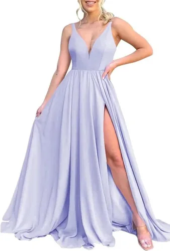 Vista 26 de Vestidos largos de dama de honor para mujer, con abertura, cuello en V, vestido de fiesta formal para boda