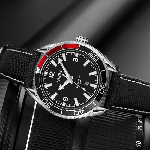 Vista 5 de SKMEI Relojes para hombre, correa de cuero negro, deportivo, grande, grande, de lujo, impermeable, luminoso, vestido de moda, casual, analógico