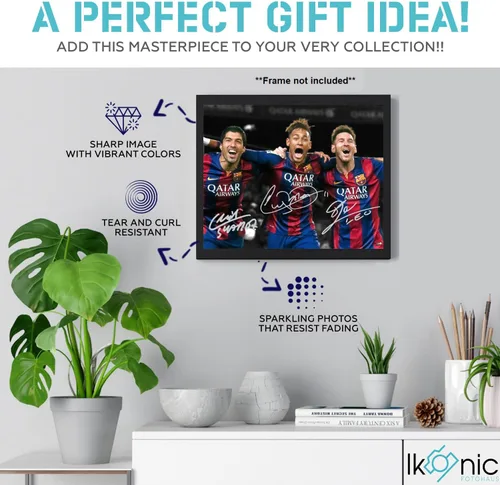 Vista 2 de Ikonic Fotohaus Lionel Messi Neymar Jr Luis Suárez con foto firmada y autógrafo, arte de pared para decoración del hogar