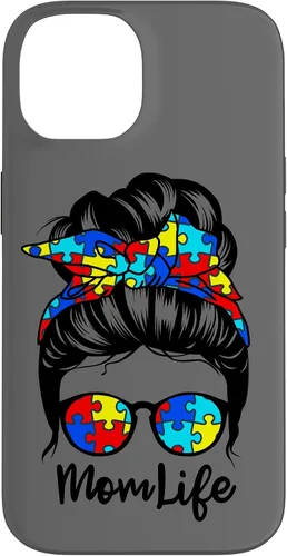 Vista 4 de Mom Life Messy Bun Hair Autism Funny Autism Case for iPhone 17