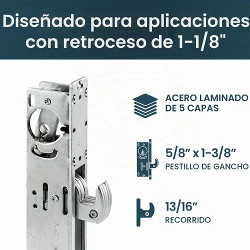 Vista 3 de Pacific Doorware Cerradura de puerta de embutir con gancho con llave