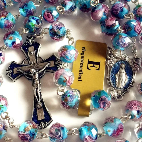 Vista 2 de elegantmedical Hecho a mano Bule Veluriyam Beads Rosario Collar Crucifijo Cruz Regalo Católico, Vidrio