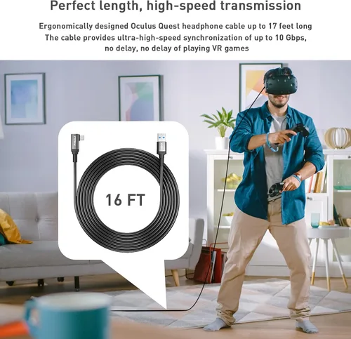 Vista 8 de Cable de enlace de 16 pies, cable de auriculares VR USB 3.0 tipo A a C de alta velocidad de transferencia de datos y cable de carga rápida