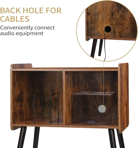 Vista 6 de Possile - Soporte para tocadiscos con almacenamiento para discos de vinilo, mesa para tocadiscos de mediados de siglo para sala de estar, dormitorio