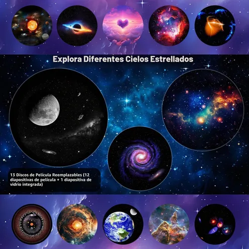 Vista 3 de Planetarium - Proyector de galaxia Pro para dormitorio, proyector de estrellas con luz de galaxia con 13 discos Galaxy reemplazables 4K, rotación