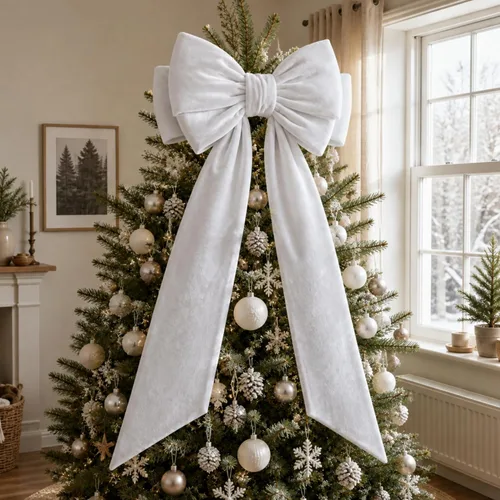 Vista 17 de Arco gigante de terciopelo para decoración de árbol de Navidad, 39 x Negro