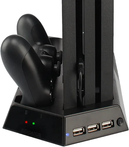 Vista 6 de FASTSNAIL Soporte vertical compatible con PS4 Pro con ventilador de refrigeración estación de carga de controlador compatible con Playstation 4 Pro