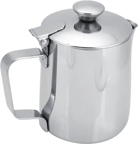 Vista 6 de Gavigain Taza de café de acero inoxidable jarra de espuma de leche con tapa para arte de café con leche (33.8 fl oz)