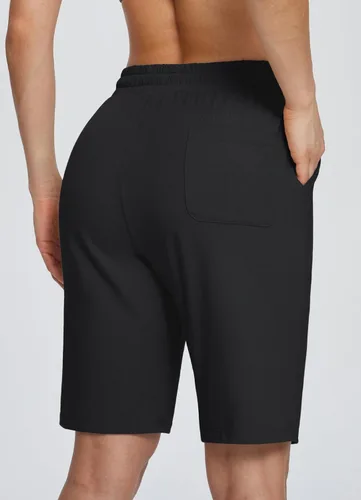 Vista 2 de baleaf Bermudas de algodón para mujer, pantalones cortos largos de 10 pulgadas de largo hasta la rodilla, holgadas, con cordón en la cintura