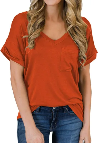 Vista 36 de Miholl Camiseta holgada, informal, de manga corta, con cuello en V, para mujer Blanco (02 White)