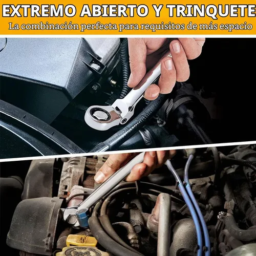 Vista 5 de Llave de trinquete de 10 mm con cabeza flexible: Llave de caja de 12 puntos Llave combinada de trinquete métrica de cromo vanadio