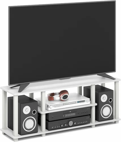 Vista 13 de Furinno Turn-N-Tube - Soporte para televisor de 3 niveles, 3D, sin herramientas, para televisores de hasta 50 pulgadas, con tubos cuadrados