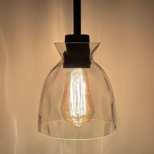 Vista 11 de Mini lámpara colgante industrial moderna de vidrio con semillas de burbujas, cilindro de iluminación colgante de cable ajustable para isla