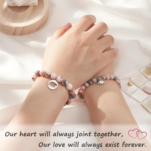 Vista 2 de ASKRAIN Pulseras para madre e hija, regalo de oso mariposa, dulce corazón, pulseras para dos cumpleaños, regalo de Navidad