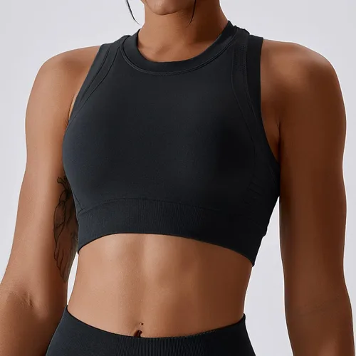 Vista 100 de Conjuntos de entrenamiento para mujer, 2 piezas, sin costuras, acanalada, sin mangas, brasier deportivo, cintura alta, pantalones cortos