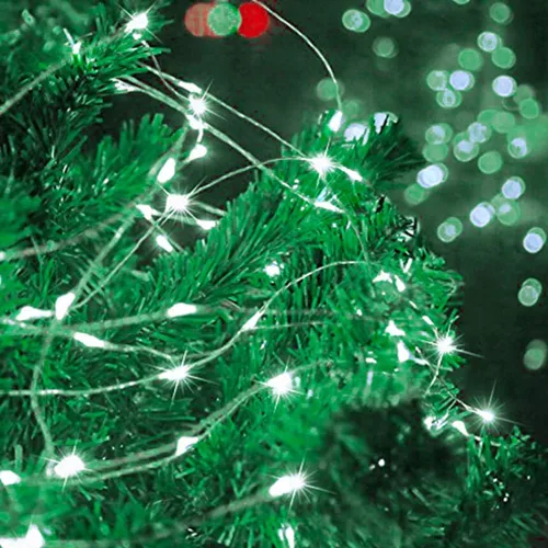Vista 3 de Decute - Tira de luces de hadas de 300 LED de 99 pies de alambre plateado para árbol de Navidad, con control remoto, luz estrellada tipo luciérnaga