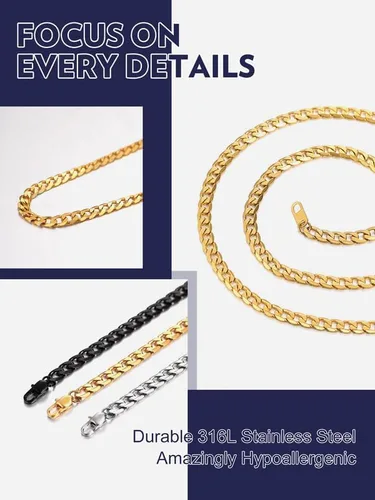 Vista 2 de Bandmax 316L Stainless Steel Men Cuban Curb Link Chain Necklace Gift 3mm6mm9mm12mm Width Heavy Dense Punk Miami Necklace For Men Women 14Inch-30Inch