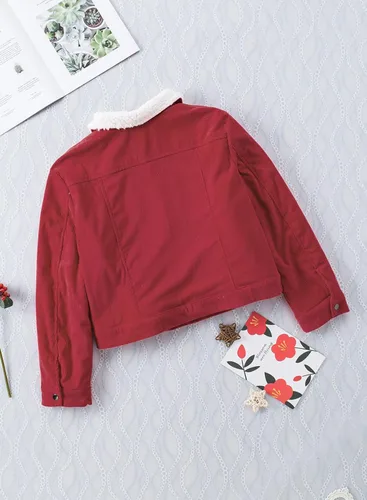 Vista 6 de SHEWIN Chaquetas casuales de pana Sherpa para mujer, de manga larga, con botones, de forro polar, con solapa