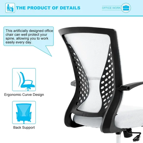 Vista 4 de TTY Store Silla de oficina de malla para el hogar, silla de escritorio ergonómica con soporte lumbar, reposabrazos ejecutivo, ajustable, giratoria