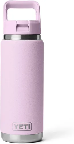 Vista 3 de YETI Rambler Botella de 26 onzas, aislada al vacío, de acero inoxidable, con tapa de popote a juego Cherry Blossom - Texturizado