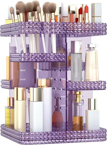 Vista 10 de Organizador de maquillaje giratorio, vitrina de cosméticos de gran capacidad, organizador acrílico para el cuidado de la piel con soporte