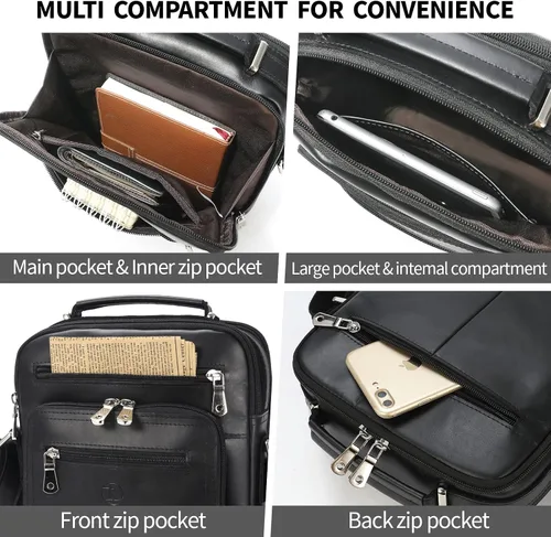 Vista 6 de Ringsun Bolso pequeño de cuero para hombre, bolso de cuero para hombre, bolso de mensajero para hombre, bolso cruzado con cremallera