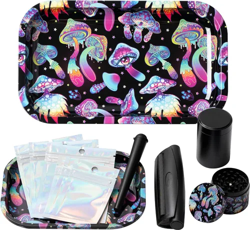 Vista 6 de Little Hippie - Juego de 13 bandejas de metal de aluminio con diseño de hongos trippy