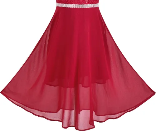 Vista 4 de Sunny Fashion Vestido de niña Flor Encaje Top Borgoña Gradient Falda Sin Mangas