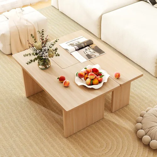 Vista 7 de Giantex Juego de 2 mesas de centro en forma de L, mesa central modular anidable con acabado de grano, mesas modernas de sala de estar de mediados
