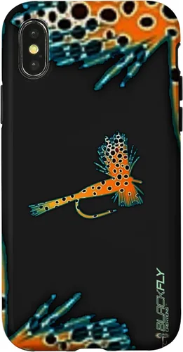 Vista 5 de Funda para iPhone 16 con mosca y pesca con moscas secas de piel de trucha por Black Fly Case