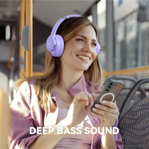 Vista 6 de KVIDIO Auriculares Bluetooth, auriculares inalámbricos con micrófono, tiempo de funcionamiento de 65 horas, auriculares sobre la oreja