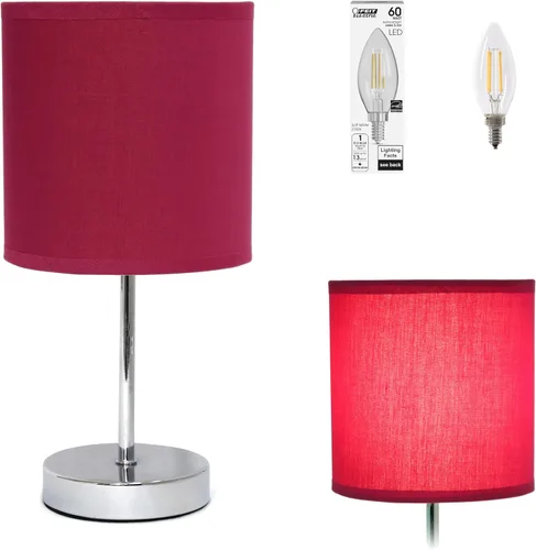 Vista 18 de Simple Designs LT2007-HPK-LB Lámpara de mesa básica cromada para sala de estar, mesita de noche, escritorio, encimera, rosa intenso, con bombilla