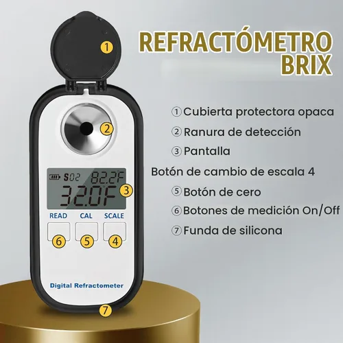 Vista 2 de Refractómetro digital de azúcar 0-90.0% refractómetro Brix Probador de contenido de azúcar con refractómetro de compensación automática