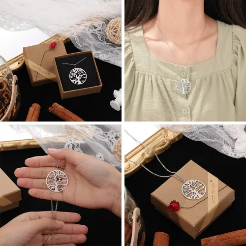 Vista 6 de Collar Kaululu con nombre personalizado para la familia, con 1-9 nombres grabado, colgante de árbol de vida, collar para mujer, hombre y familia