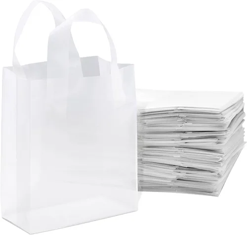 Vista 10 de Prime Line Packaging Bolsas de regalo esmeriladas con asas, 10 x 5 x 13 Blanco