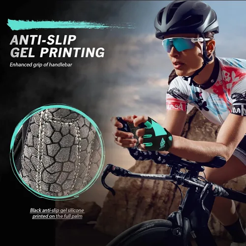 Vista 5 de Guantes de bicicleta para hombres y mujeres con almohadilla antideslizante que absorbe los golpes, guantes de ciclismo ligeros de medio dedo