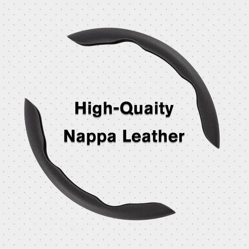 Vista 2 de Amiss Funda de cuero de napa para volante, 2 protectores de rueda segmentados, funda universal para volante de automóvil del 99% (negro)
