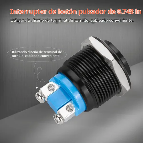 Vista 6 de DaierTek Interruptor de botón de bocina momentánea de 12 V y 0.748 in, interruptor de encendido de arranque redondo impermeable de metal negro
