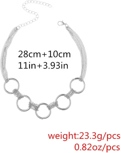 Vista 6 de Gothic Circle Loop Choker Necklace Chain Silver Loop Circle Chain Hollow Circle Ring Necklace Punk Circle Hoop Ring Necklace Minimalist Short