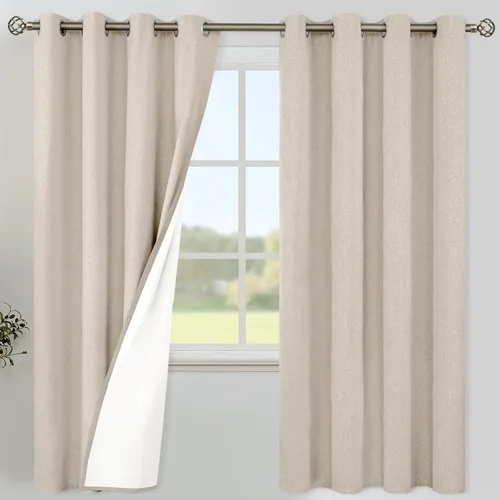 Vista 91 de YoungsTex - Cortinas 100% opacas para dormitorio, con aislamiento térmico y ojales, cortinas oscuras negras con capa pesada para ventana de sala
