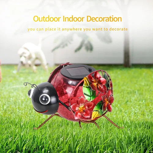 Vista 3 de MUMTOP Lámpara Solar, Luces LED Solares Impermeables al Aire Libre, Decorativas, Soporte de Mesa en Forma de Mariquita, para Decoración de Patio