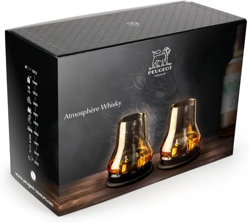 Vista 5 de PEUGEOT - Whisky Tasting Set - 2 Sets (Whisky Glass + Refreshing Base + Coaster) + Booklet - Sublime Les Saveurs - Whisky, Armagnac, Cognac Gift Set